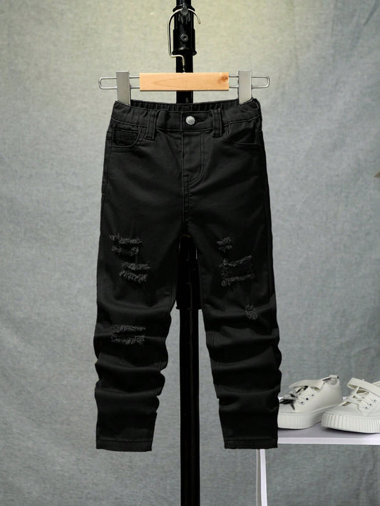 Young Boy Ripped Frayed Elastic Waist Jeans