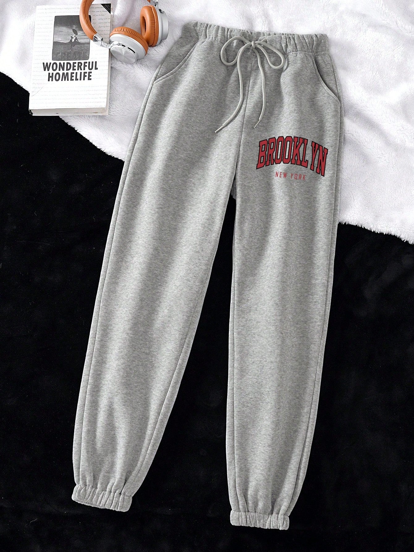 Qutie Letter Graphic Drawstring Waist Sweatpants