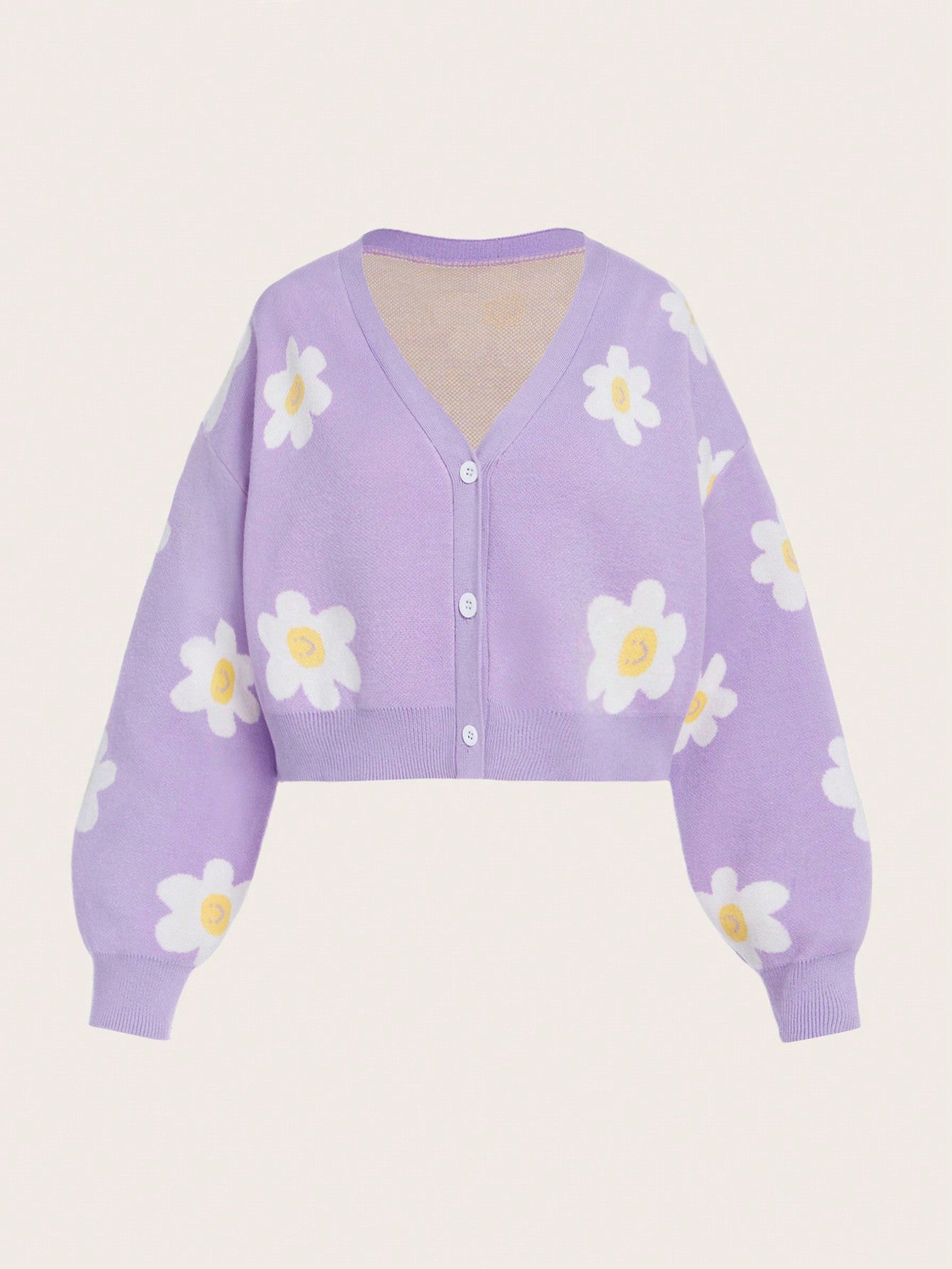 Teen Girl Floral Pattern Drop Shoulder Cardigan