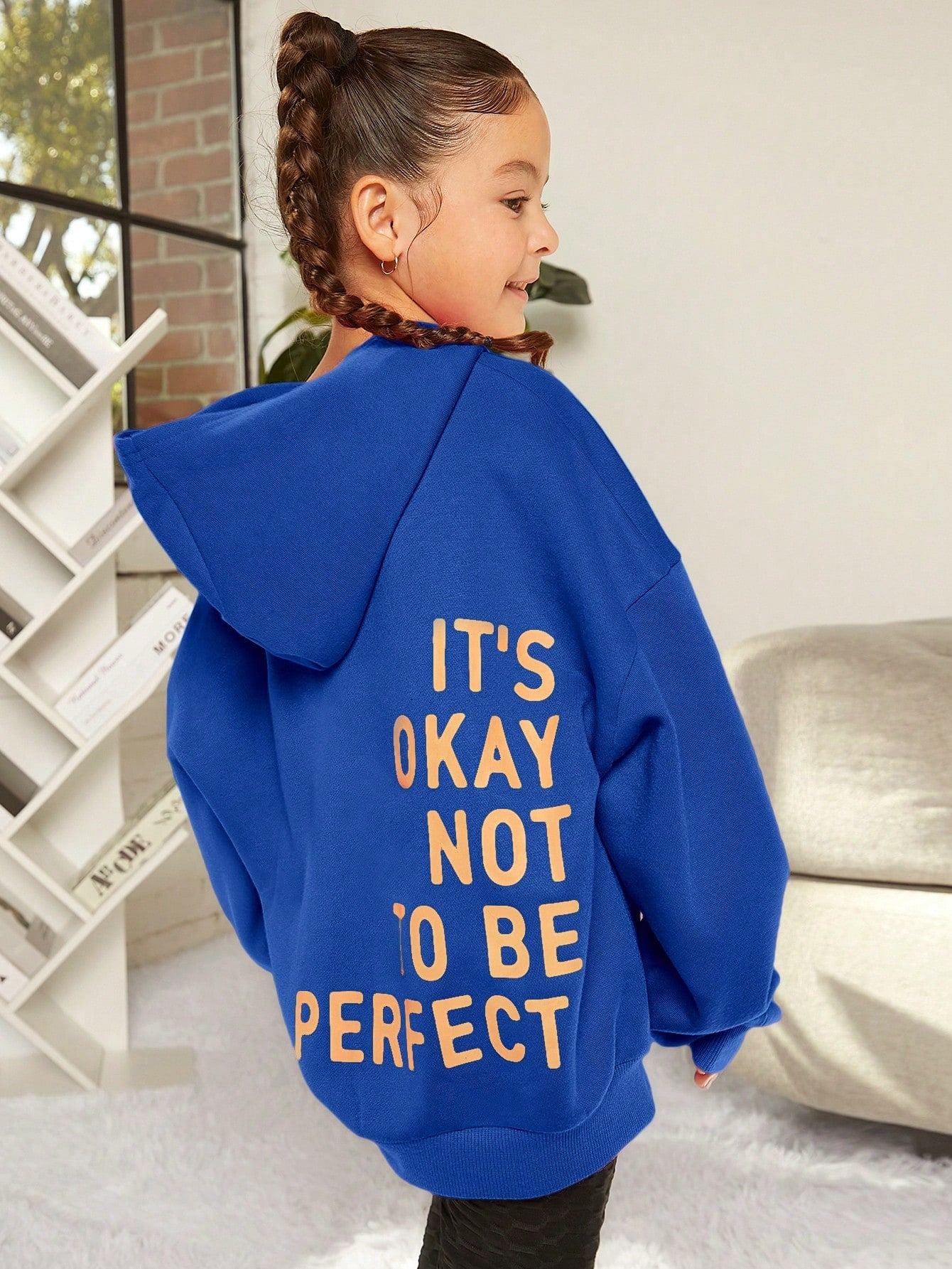 Tween Girl Long Sleeve Hooded Fleece Sweatshirt With Slogan Print, Winter