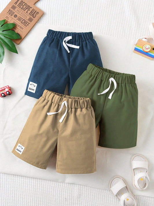 Young Boy 3pcs Letter Patched Detail Drawstring Waist Shorts