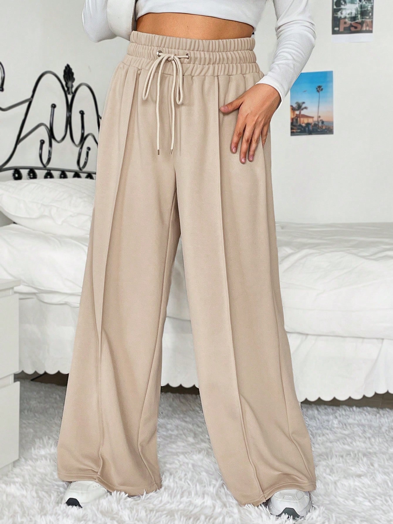 Plus Drawstring Waist Wide Leg Sweatpants Dress Pants