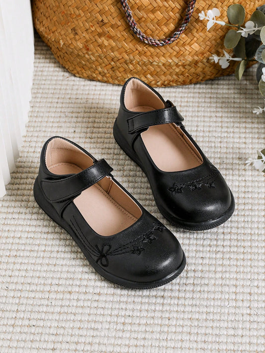 Girls' Autumn & Winter Fashionable Black School Style Chorus Performance Shoes, Soft Bottom Flower Princess Dress Flats For Children's British Style Performances