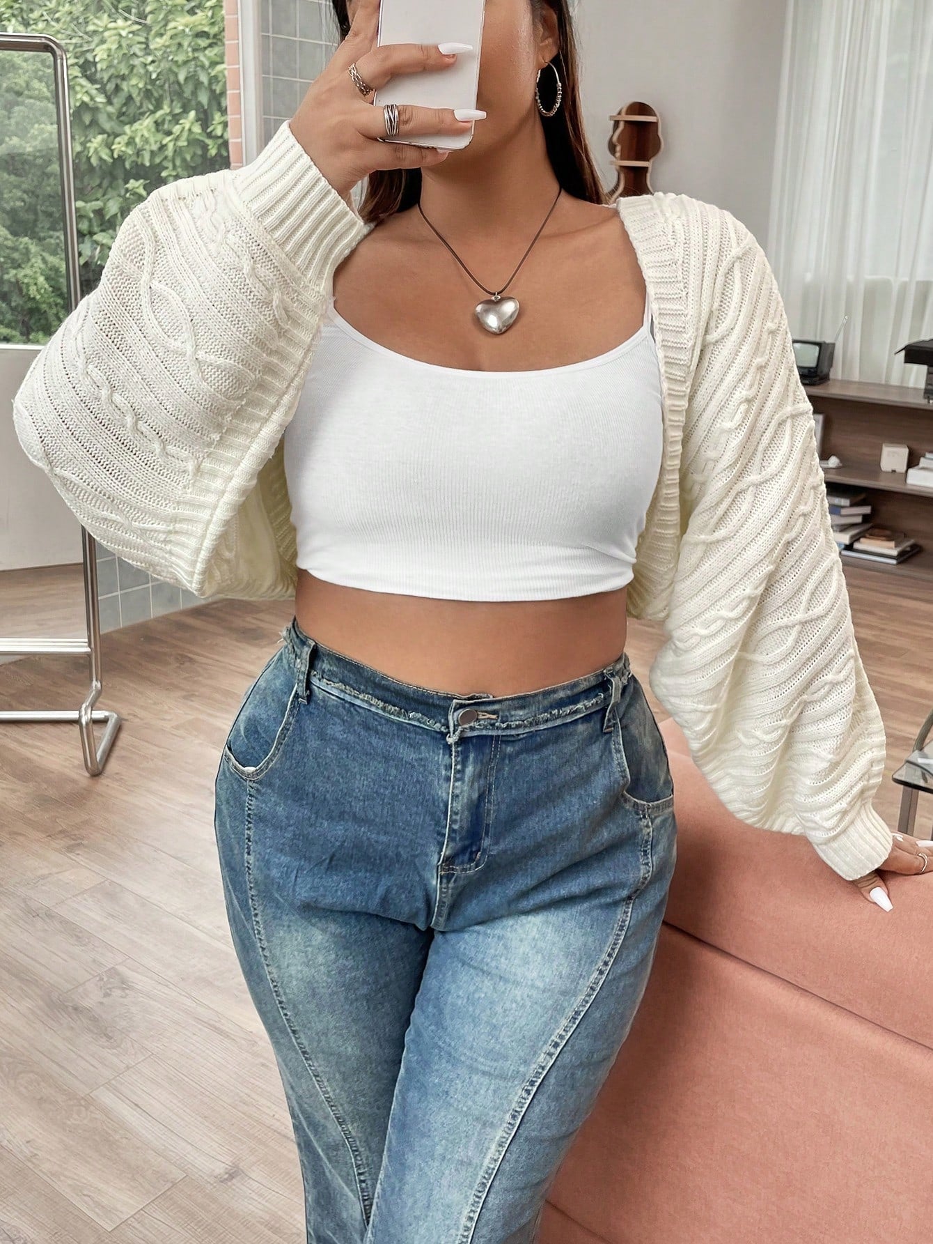 Plus Size Women's Batwing Sleeve Cropped Open Cardigan