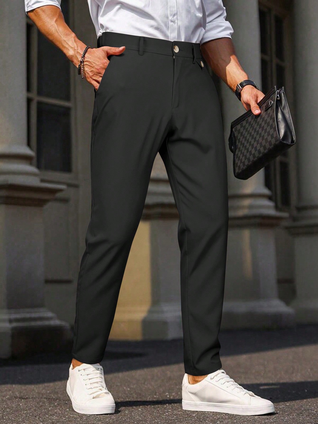 Men's Tapered Casual Suit Pants With Slanted Pockets