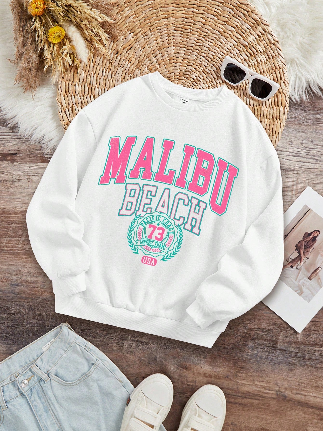 Teen Girl Round Neck Long Sleeve Letter Print Sweatshirt