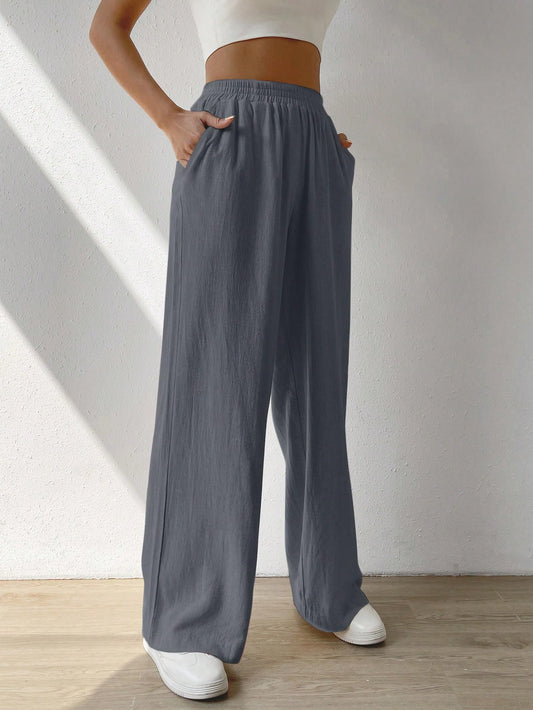 Solid Slant Pocket Wide Leg Pants