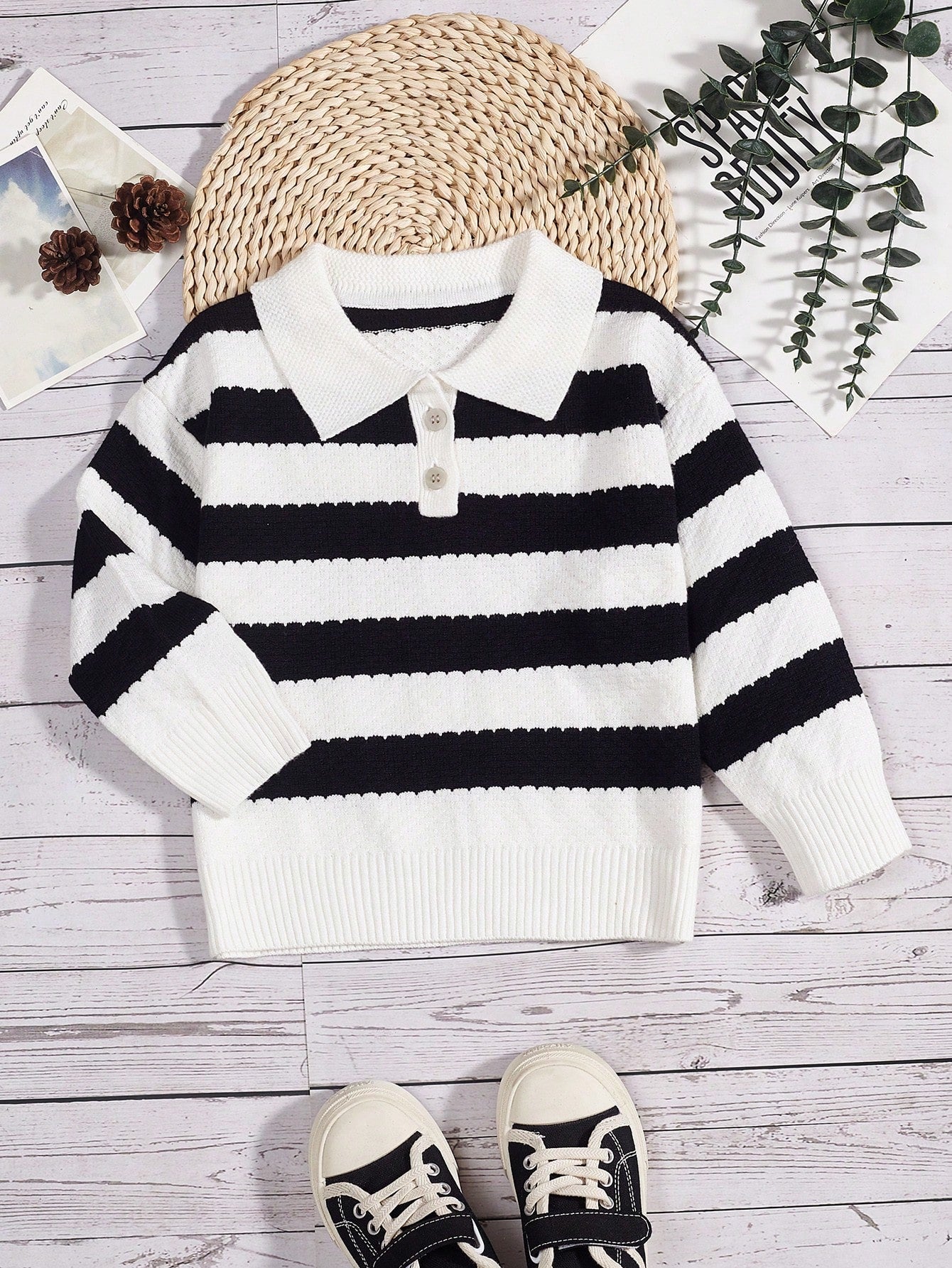 Boys' Casual Striped Contrast Color Collar Sweater With College Style, Fall/Winter