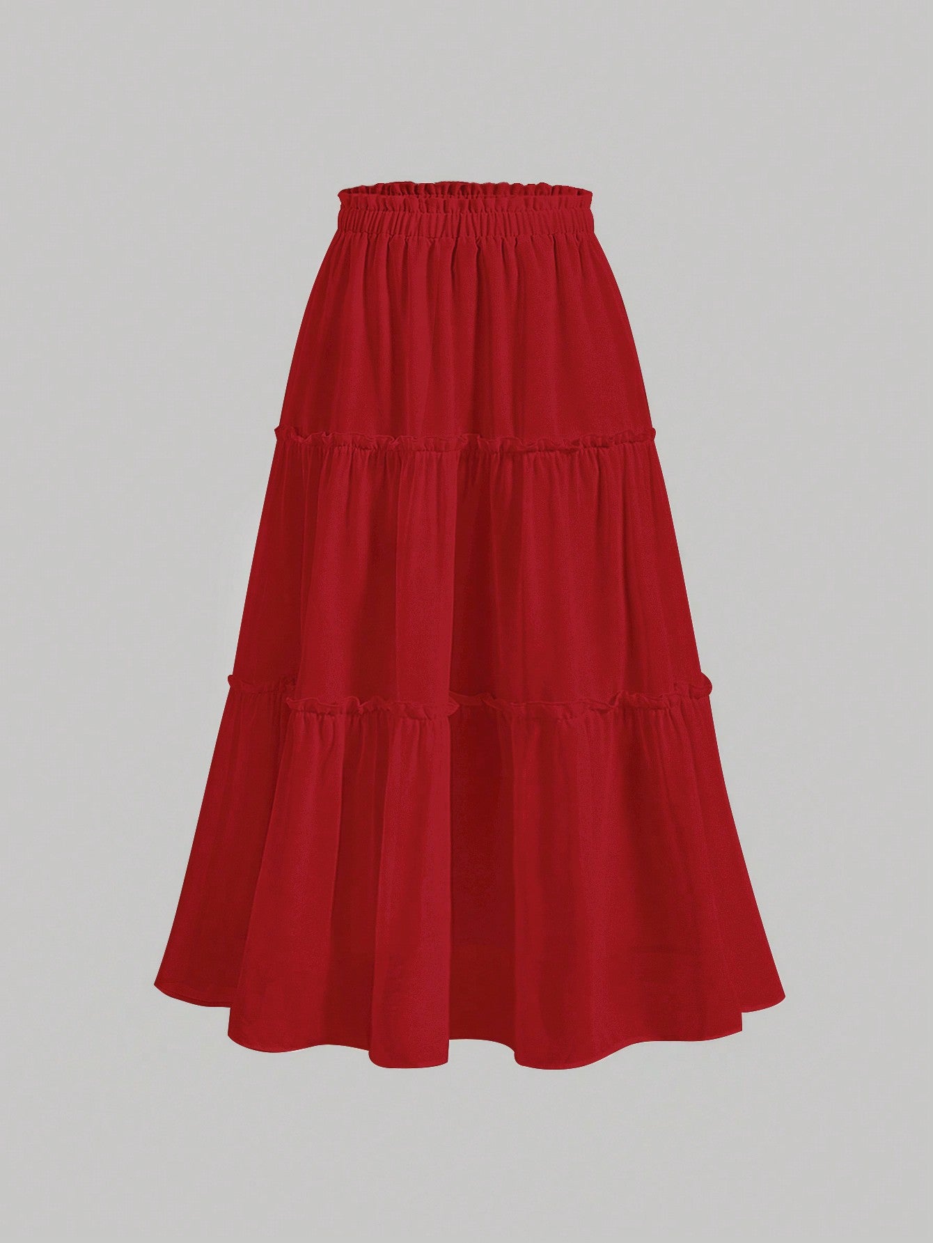 Ruffle Skirt Boho Long Skirt Break Solid Frill Trim Ruffle Hem Skirt