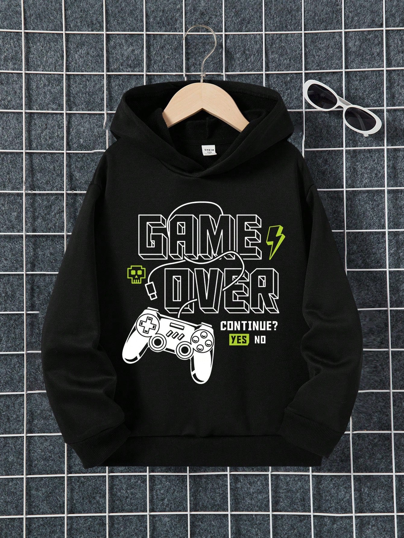 Tween Boy Long Sleeve Solid Color Hoodie With Slogan Print, Suitable For Autumn And Winter