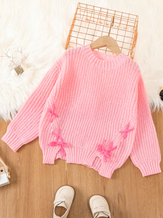 Young Girl Lace Up Detail Split Hem Sweater