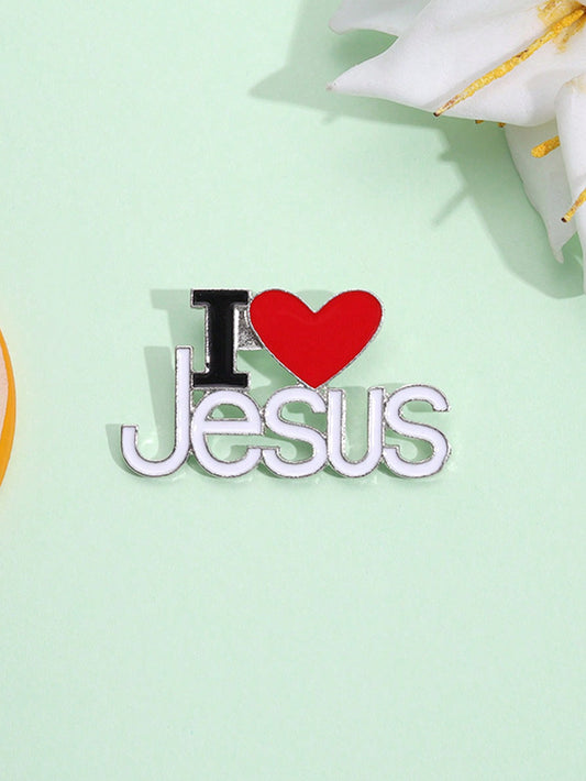 1pc I Love Jesus Enamel Pins Custom Phrase With Heart Brooches Shirt Collar Lapel Badges Simple Jewelry Gift for Kids Friends