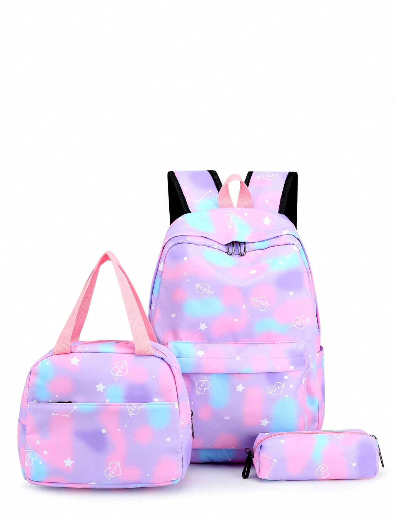 3pcs Girls Tie Dye Star Print Functional Backpack Set