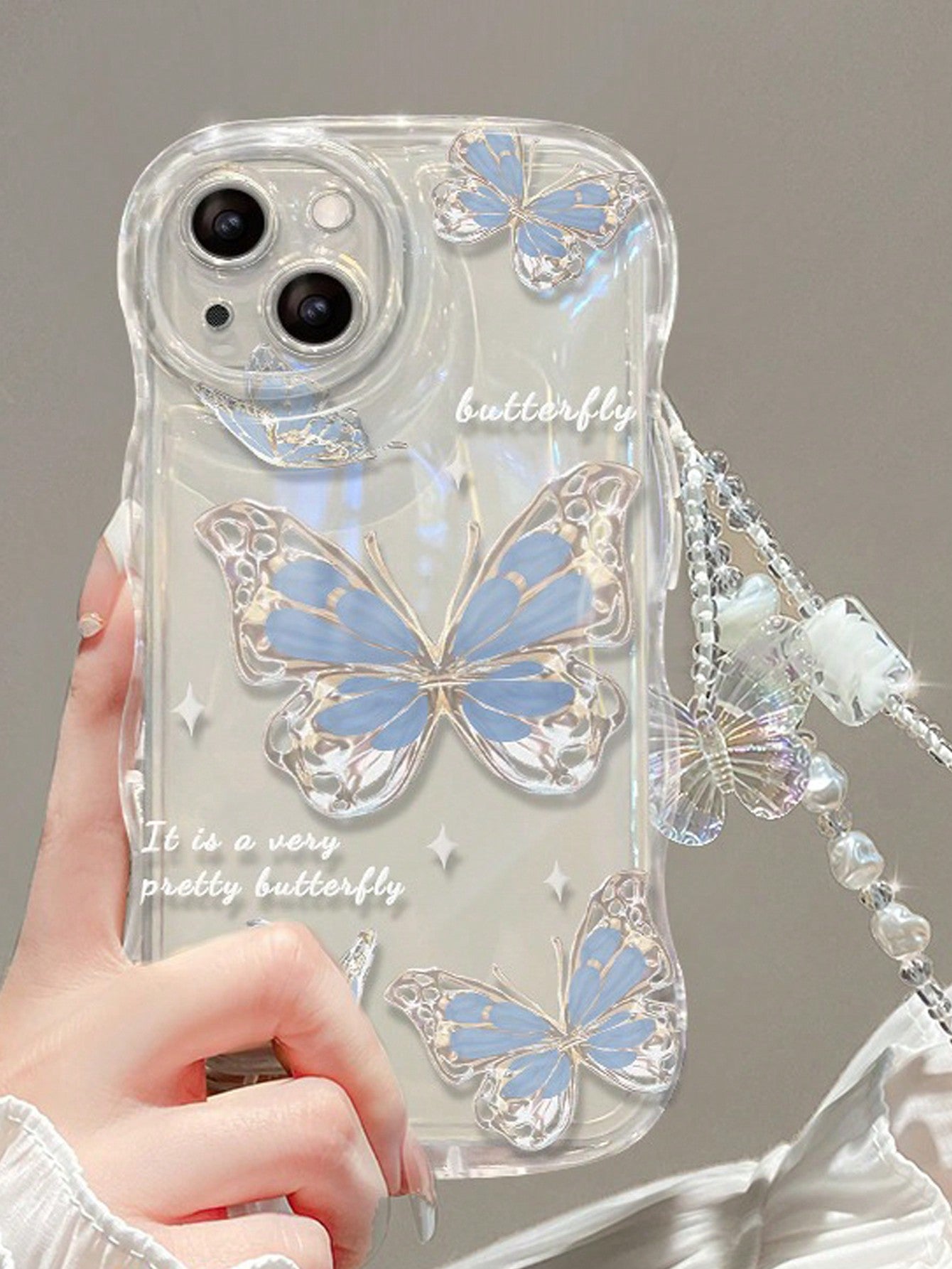 With Phone Charm Summer 1pc Butterfly Charm Bracelet + Blue Shockproof Tpu Phone Case Compatible With IPhone 15/15Pro/15Plus/15Promax