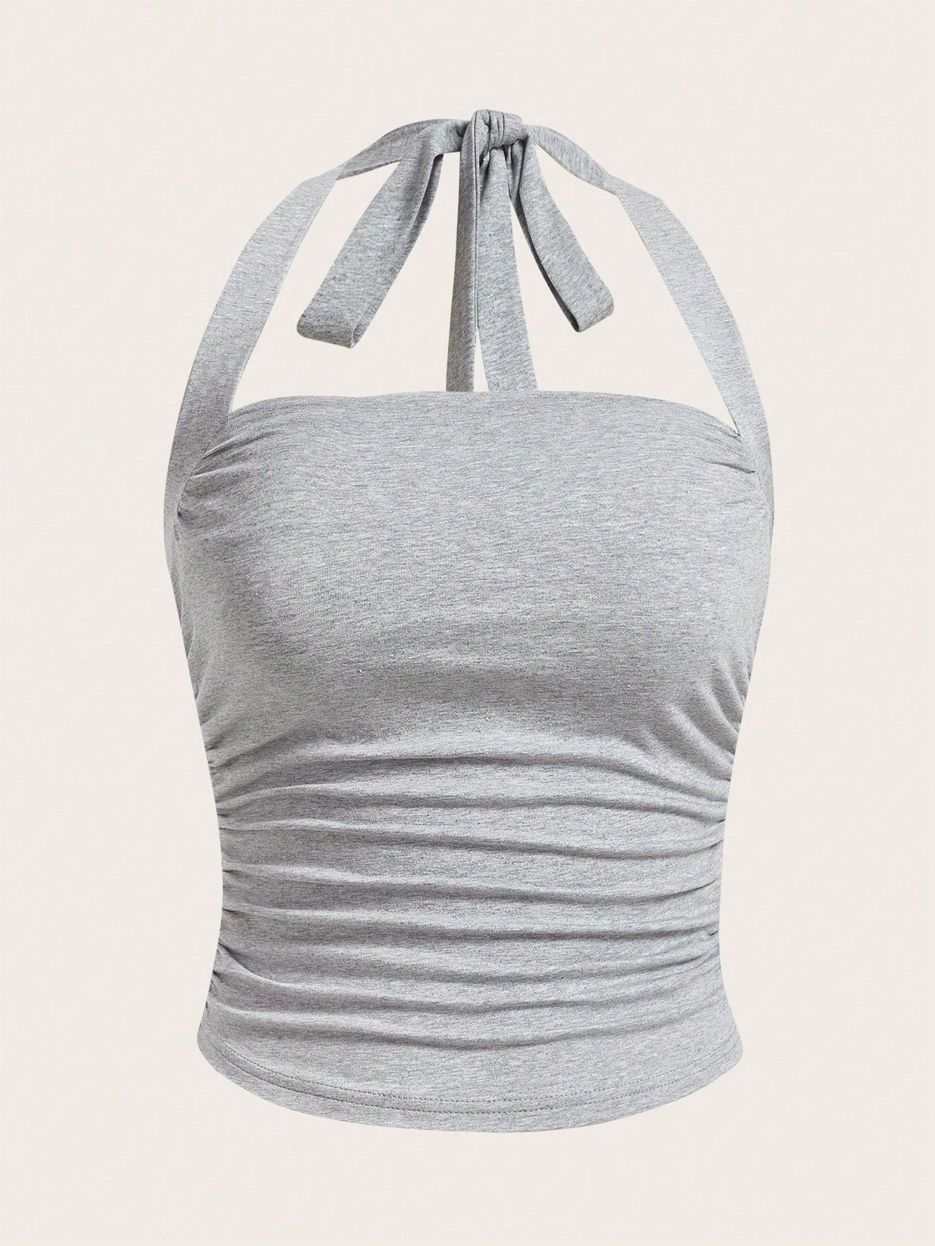 Summer  Outfits Solid Ruched Halter Top