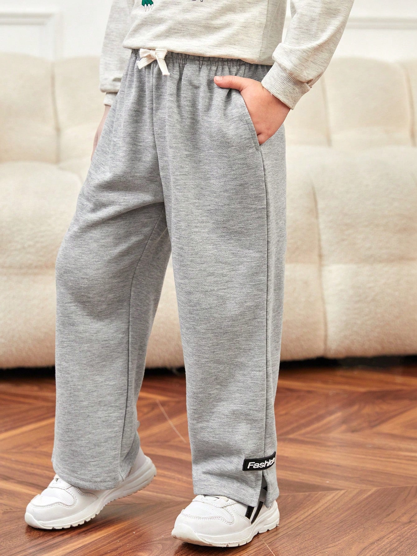 Young Boys' Comfortable Wide-Leg Patch Trousers, Elastic Waistband, Suitable For Daily Casual, Spring And Summer