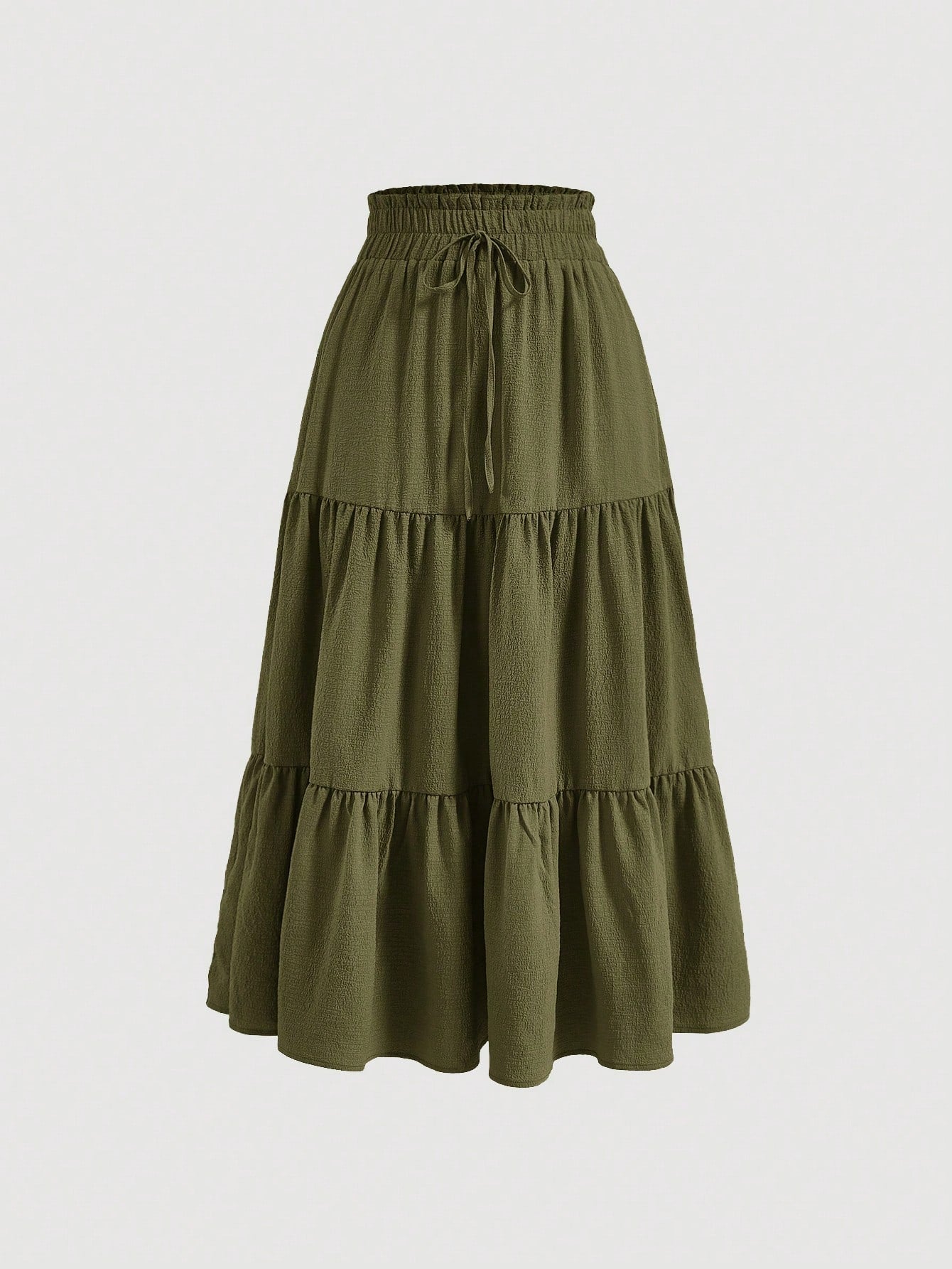 Solid Drawstring Waist Ruffle Hem Skirt