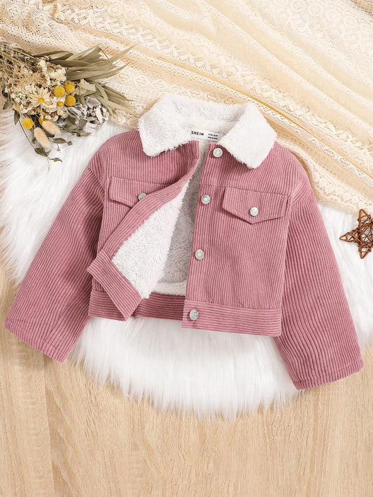 Young Girl Borg Collar Teddy Lined Corduroy Jacket