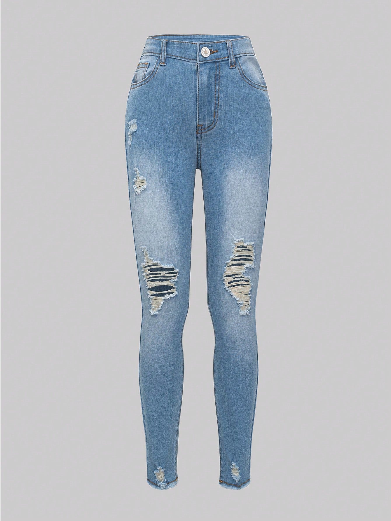 Tween Girl Fashionable Narrow Leg Casual Jeans With Washed Effect