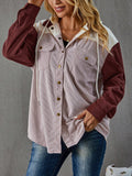 Colorblock Flap Pocket Drop Shoulder Drawstring Hooded Coat