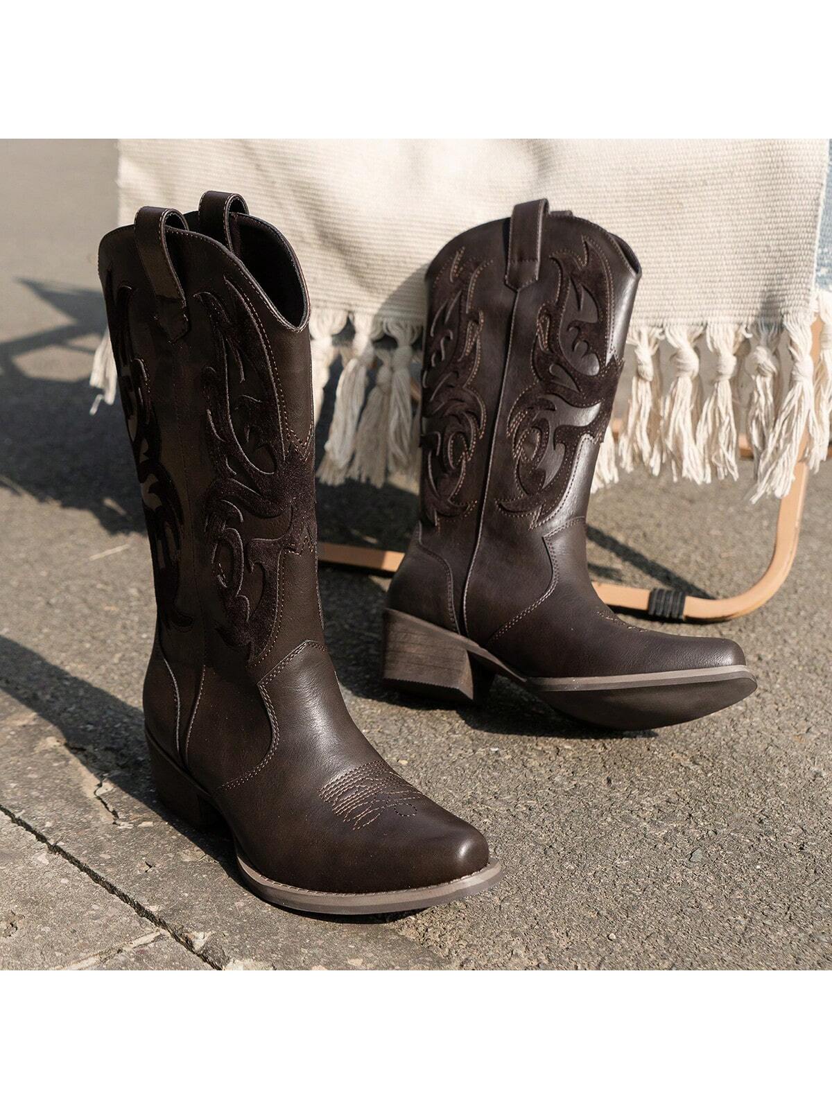 Women's Fashionable Vintage Autumn Western Knight Boots With Embroidery Cowboy Boots