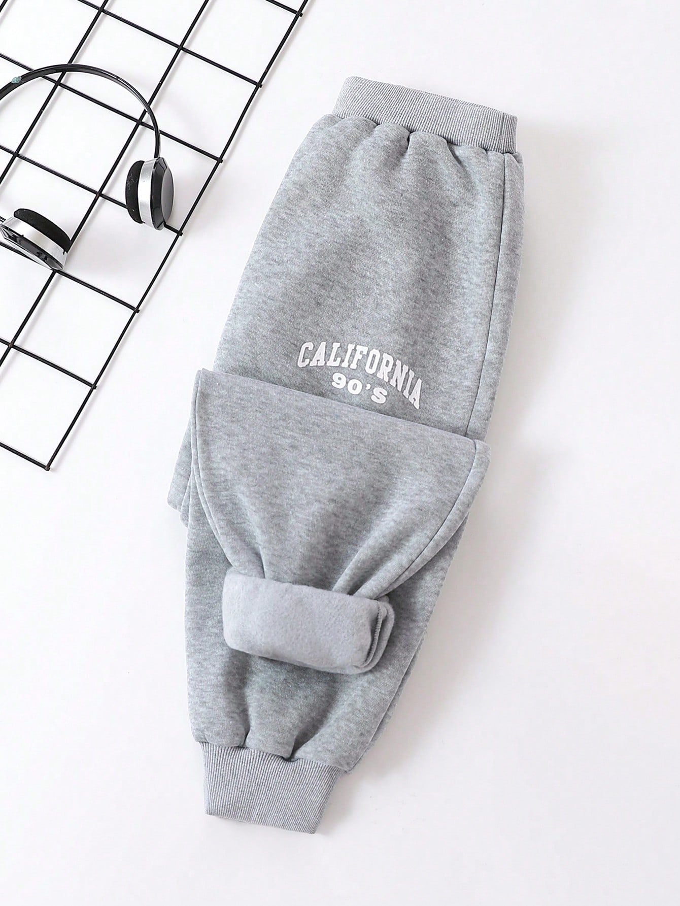 Tween Boy Casual Letter Printed Knitted Sweatpants, Thermal Lined, Autumn/Winter