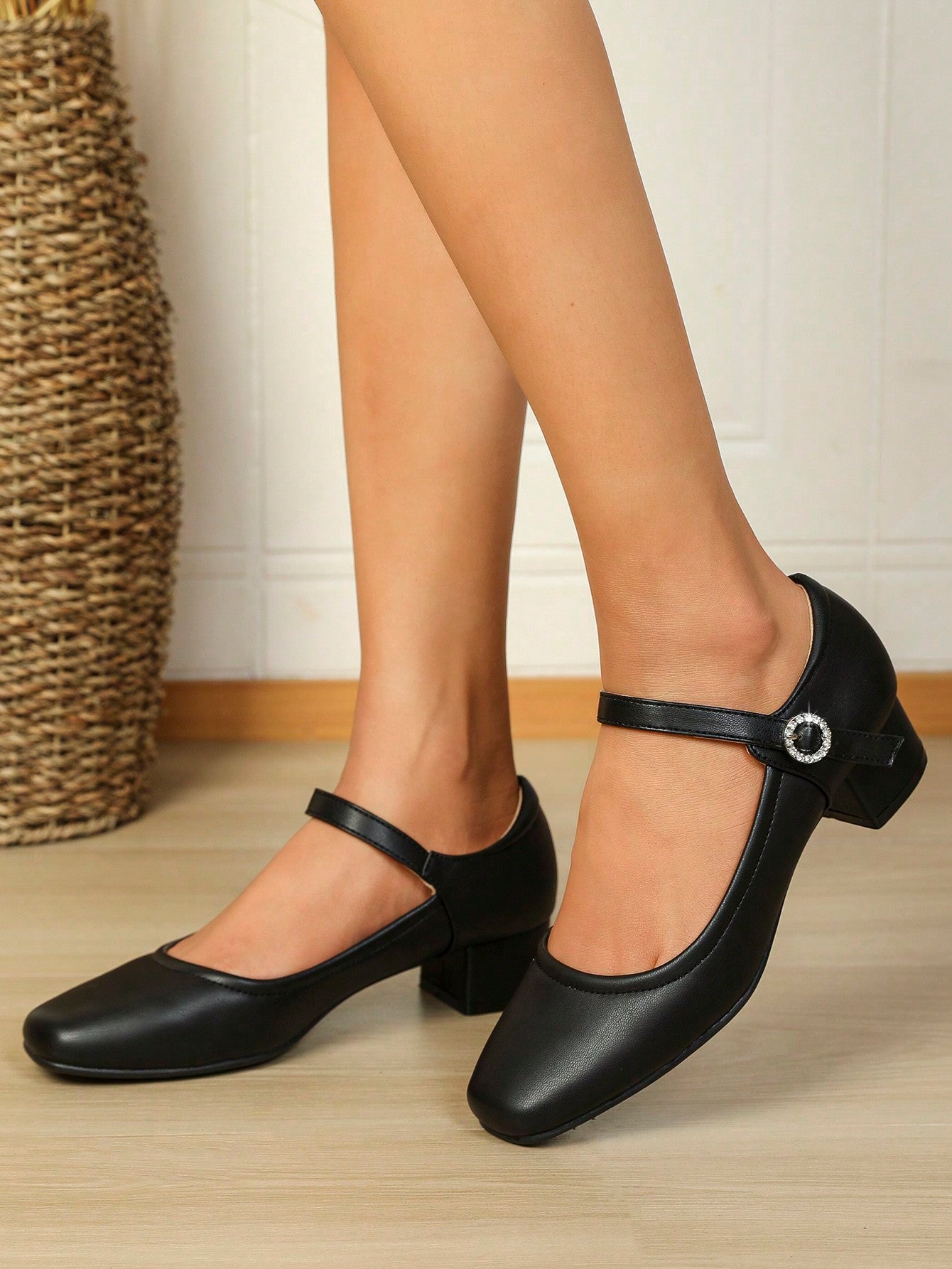 Square Toe Comfortable Chunky Heel Work Shoes