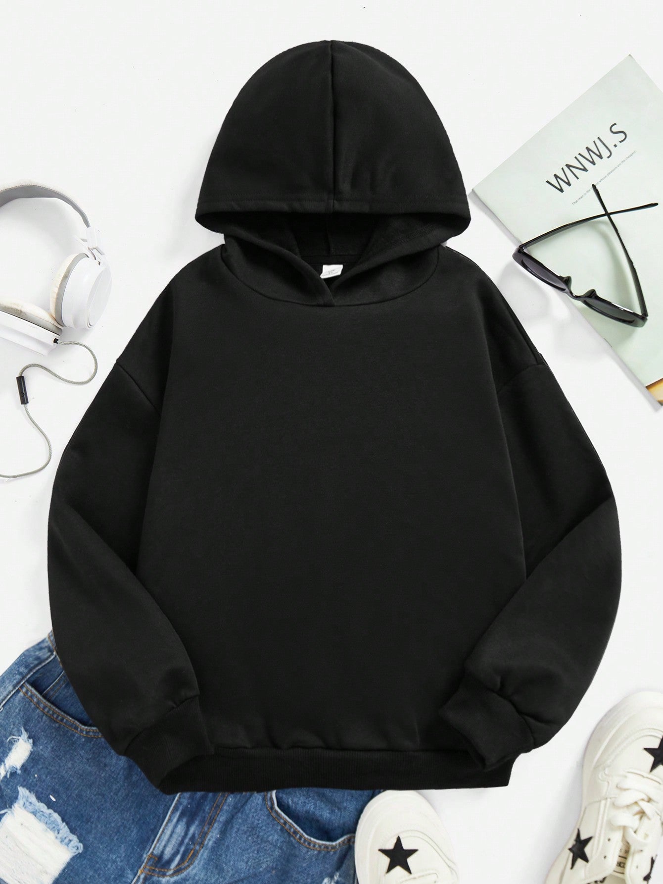 Teen Girl Solid Drop Shoulder Hoodie