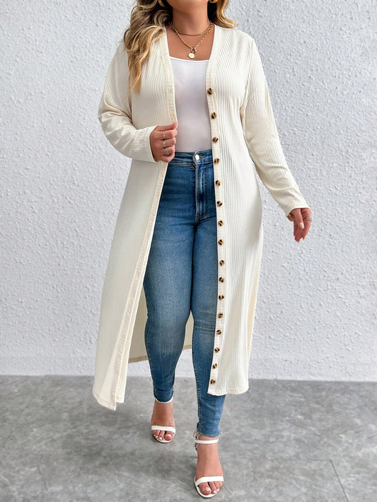 Plus Button Front Longline Coat