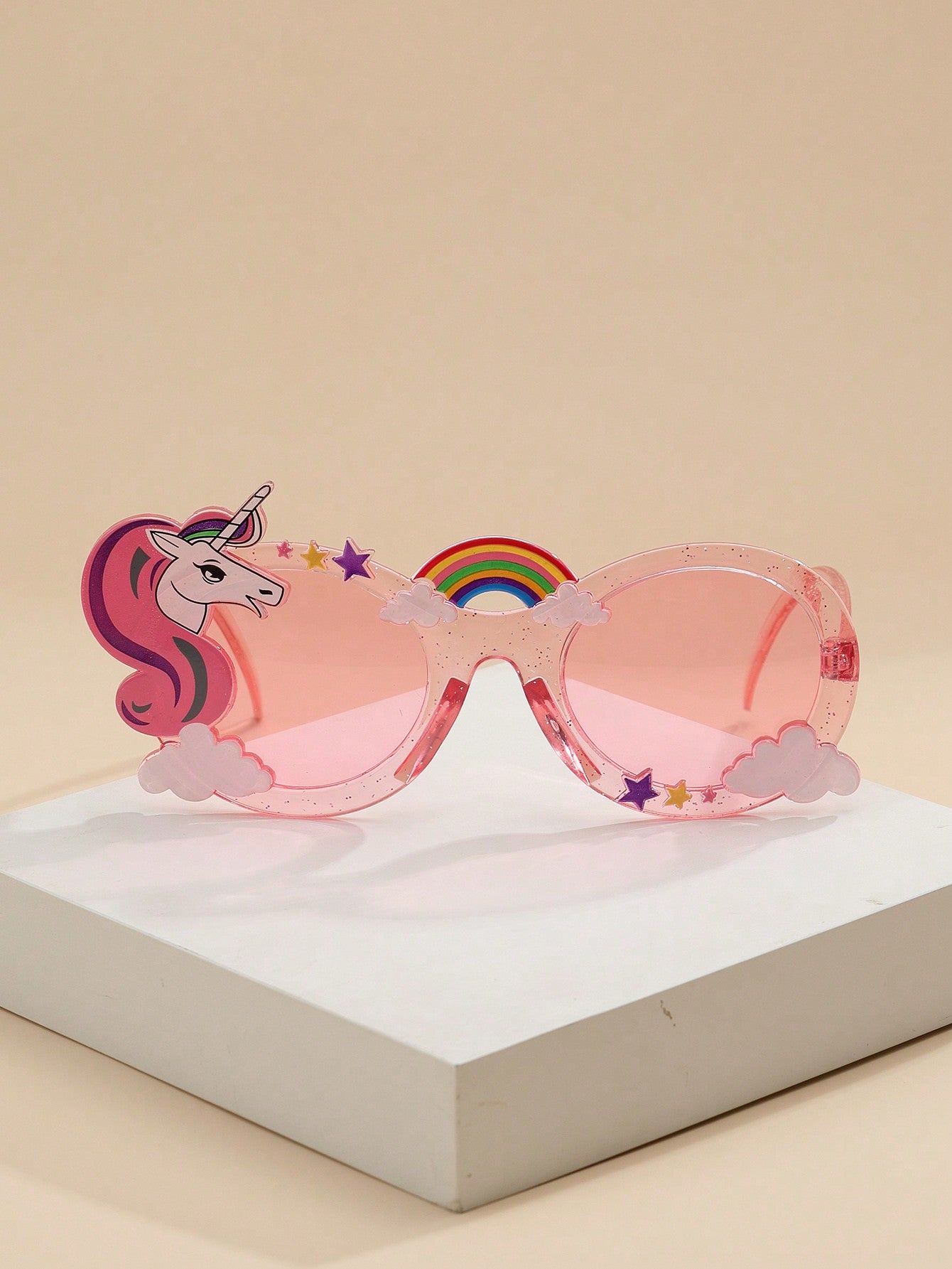 1pc Kids' Stylish Unicorn & Rainbow Decorated Oval Sunglasses