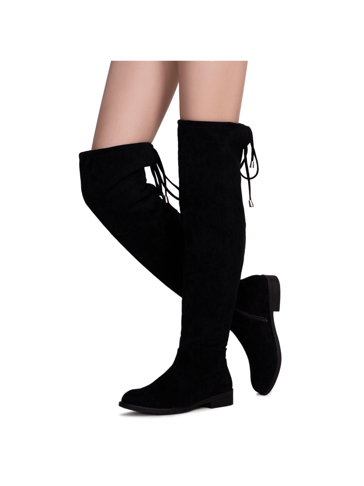 Women's 998 Suede Over The Knee High Boots Low Flat Heel Elastic Tie Boots for Women Size