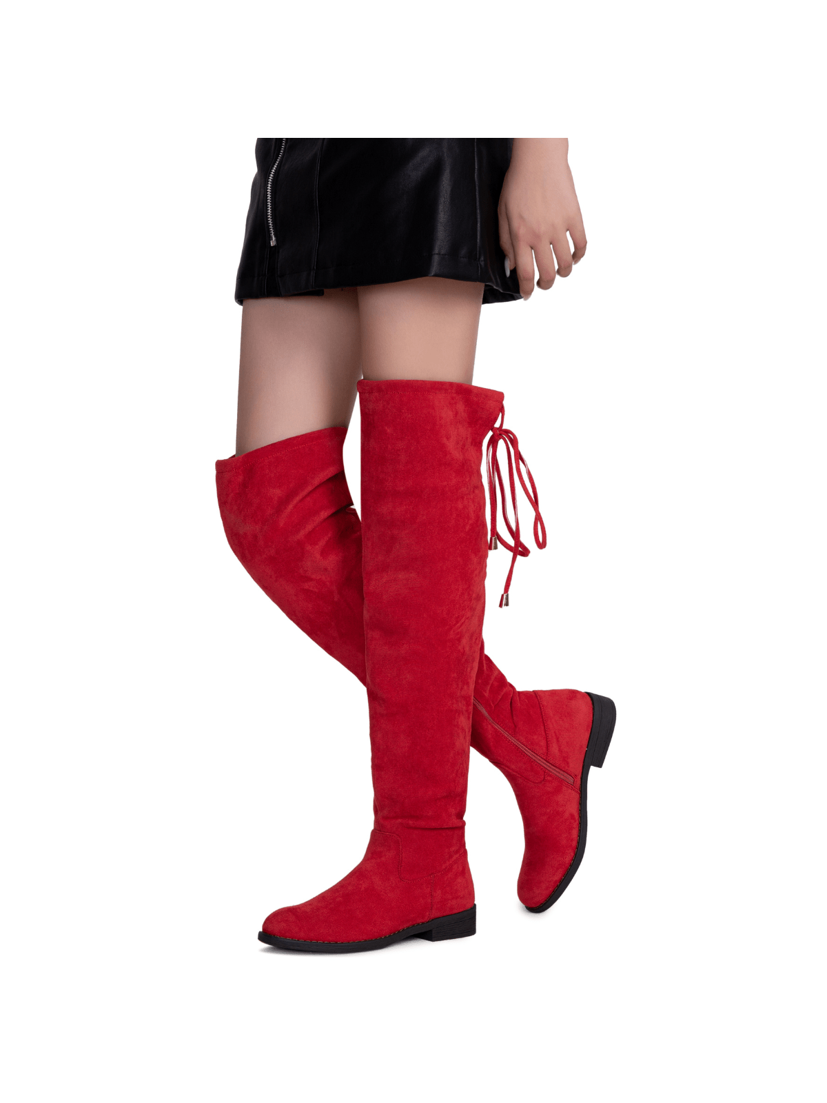 Women's 998 Suede Over The Knee High Boots Low Flat Heel Elastic Tie Boots for Women Size