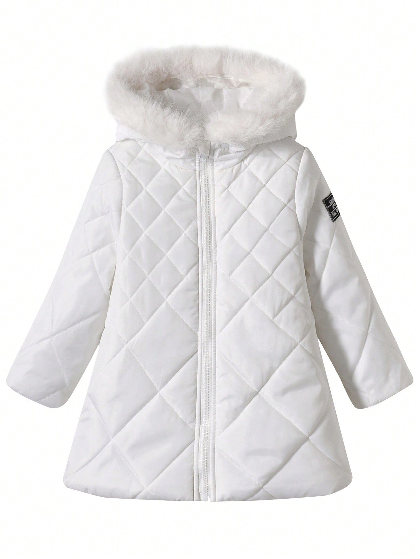 Young Girl Fuzzy Hooded Quilted Coat