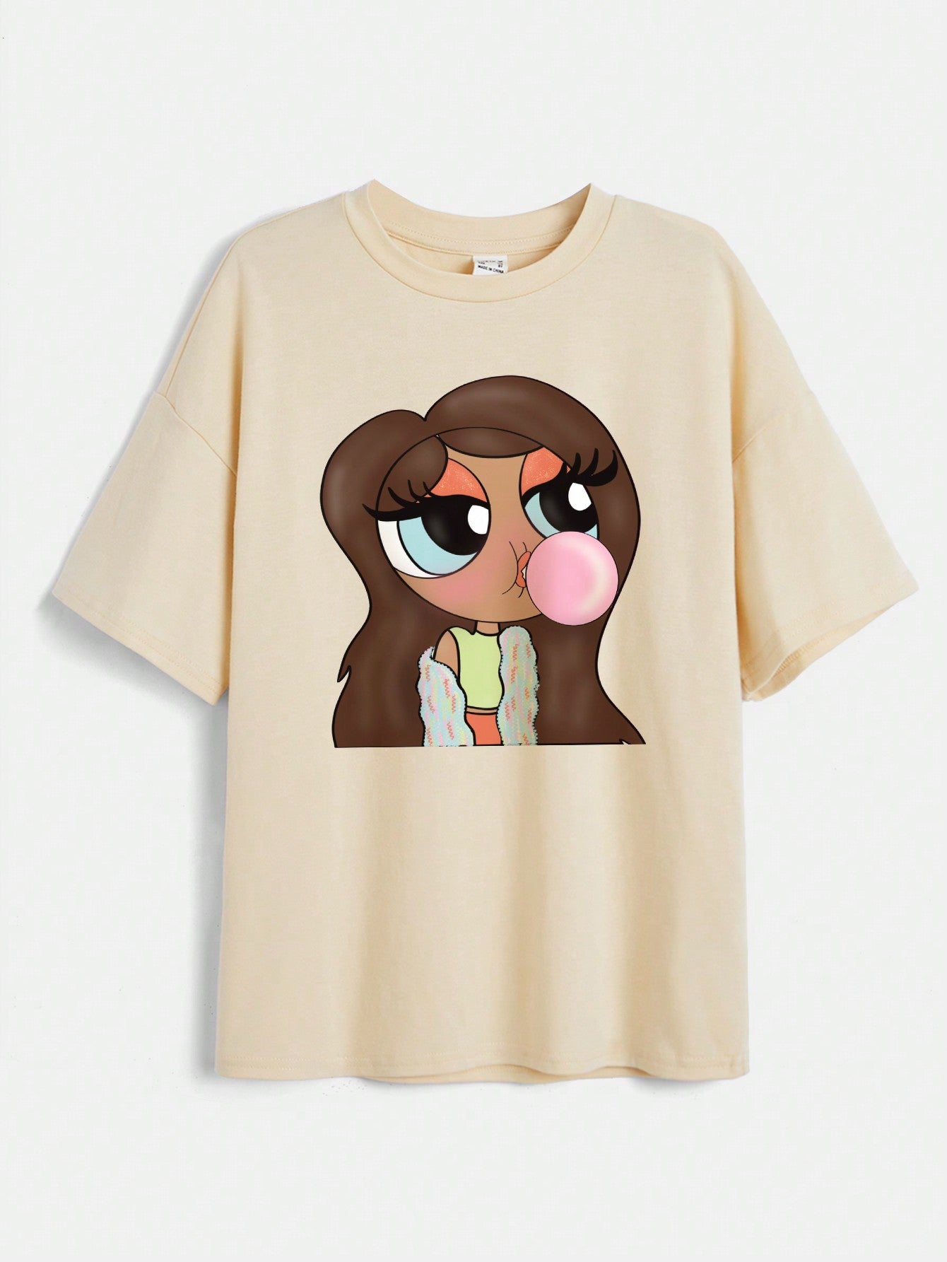 Tay Mills Artist Tween Girl Casual Cartoon Pattern Oversized Short Sleeve T-Shirt, Suitable For Summer