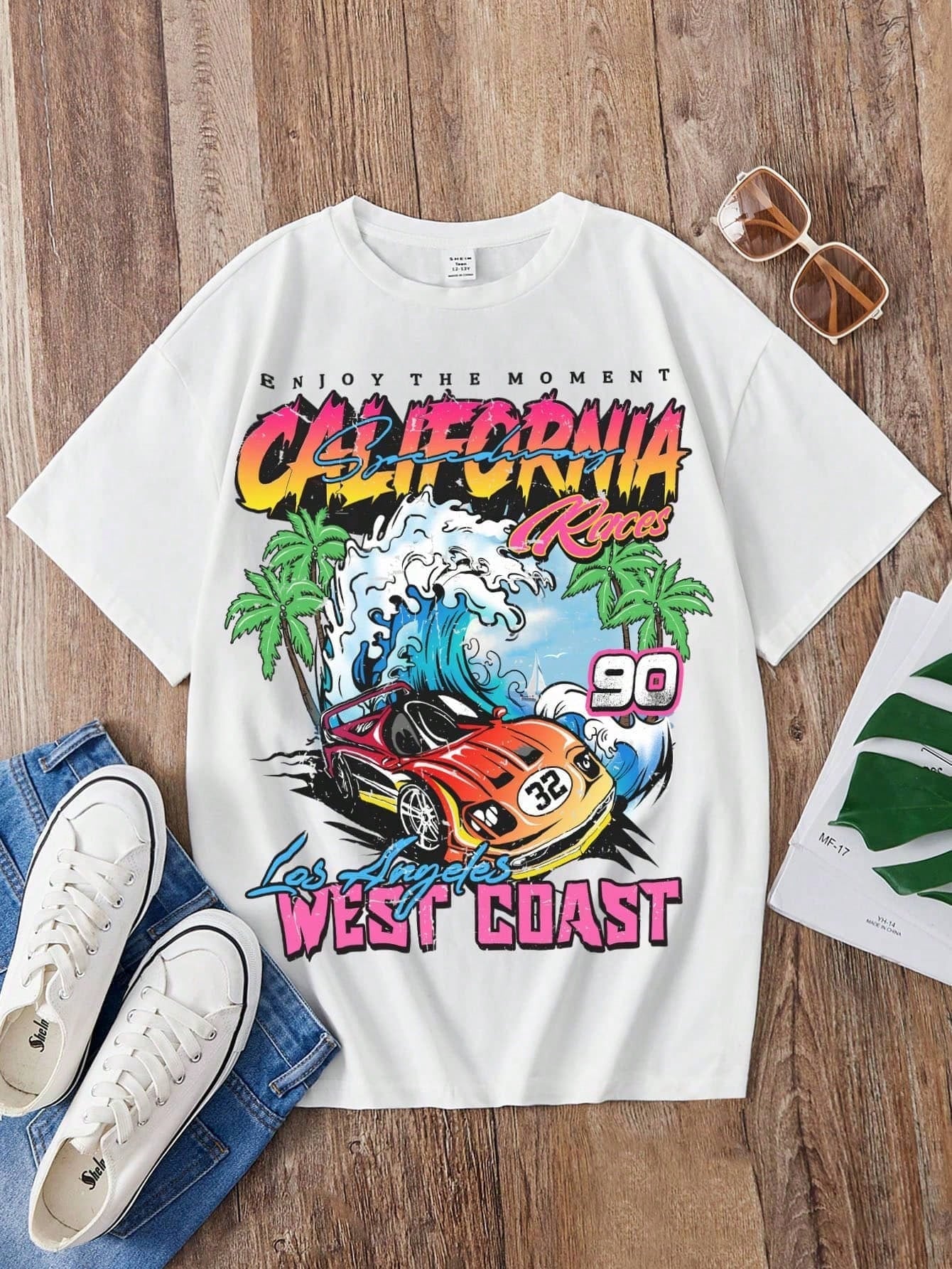 Teen Girl Car & Letter Graphic Tee