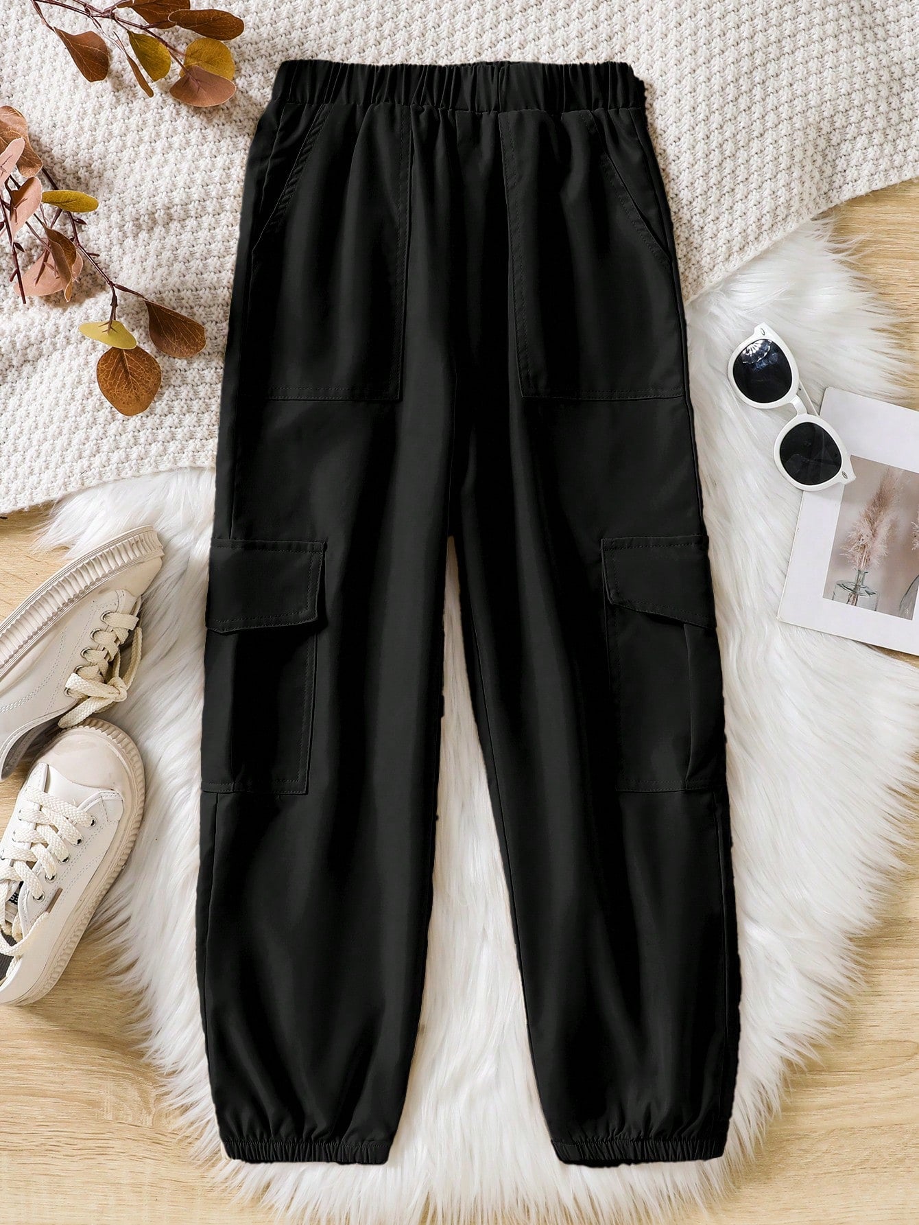 Tween Girl Casual Street Style Workwear Jogger Pants With Elastic Cuffs