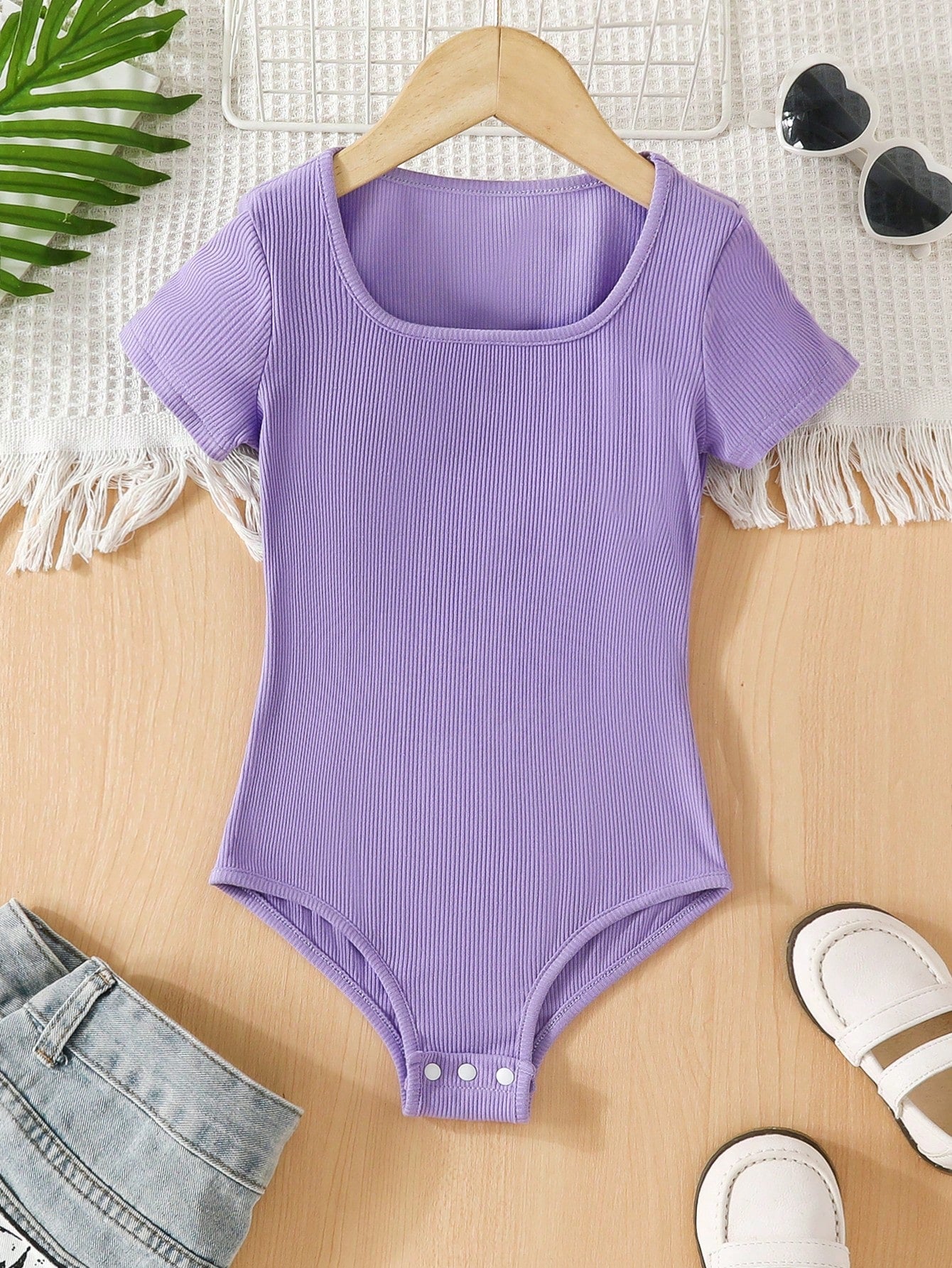 Tween Girl Knitted Ribbed Brown Bodysuit, Y2K Style Suitable For Daily Wear