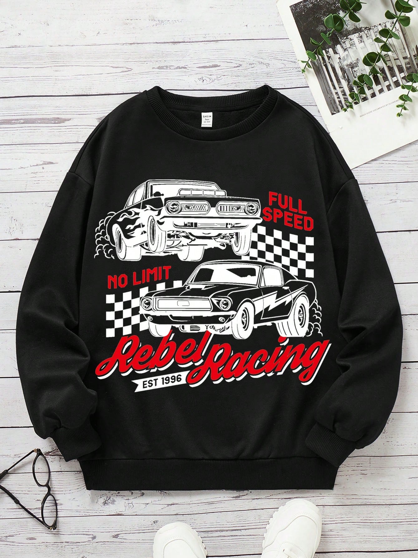 Teen Girl Car & Letter Graphic Drop Shoulder Sweatshirt