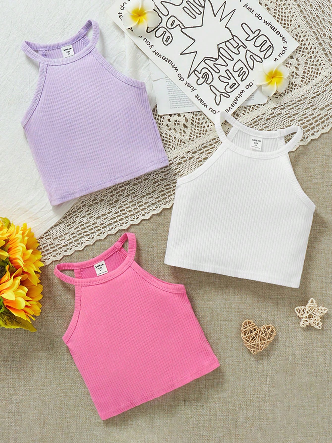 Young Girl 3pcs Ribbed Knit Halter Top