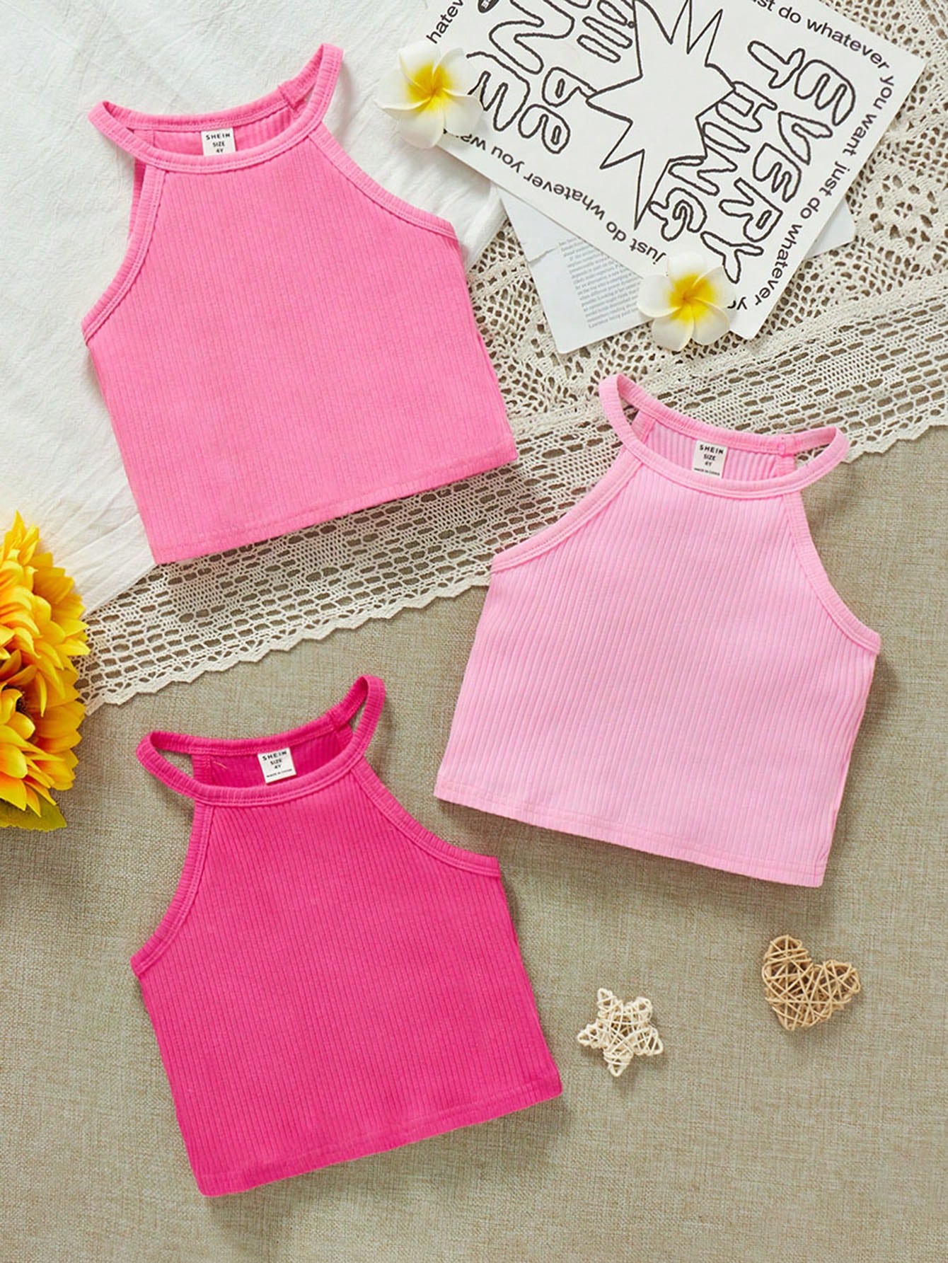 Young Girl 3pcs Ribbed Knit Halter Top