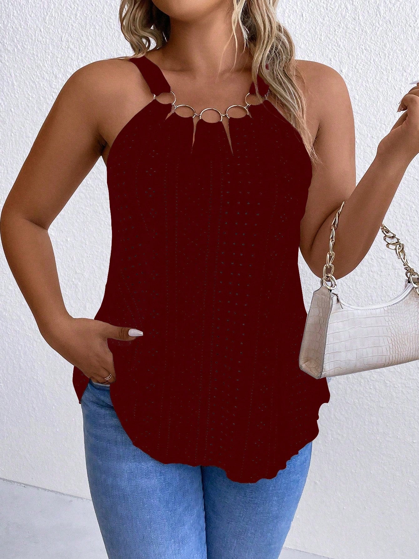 Plus Size Women's Summer Circular Ring Connected Casual Camisole Top