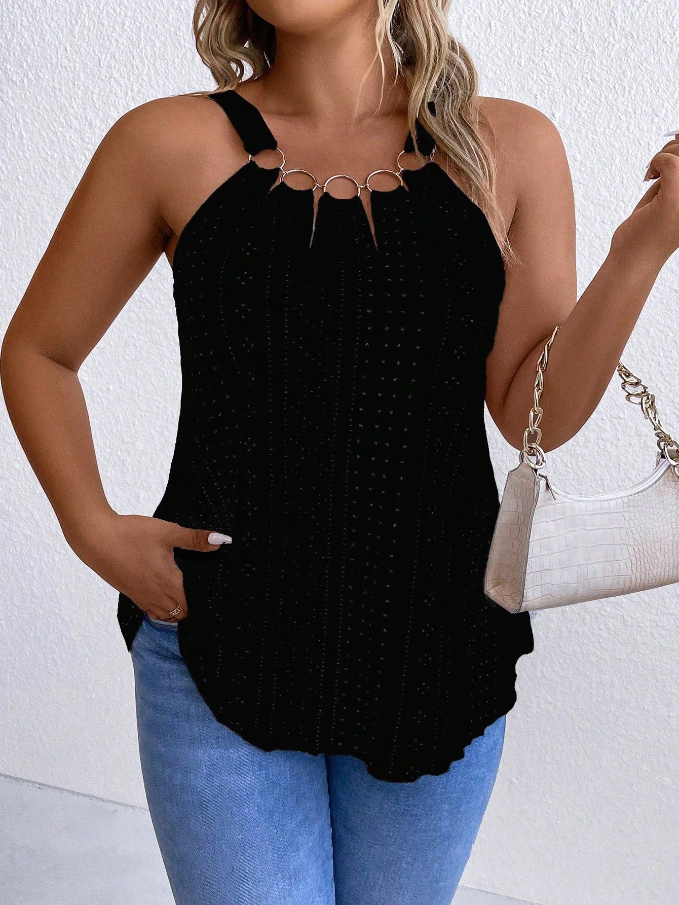 Plus Size Women's Summer Circular Ring Connected Casual Camisole Top