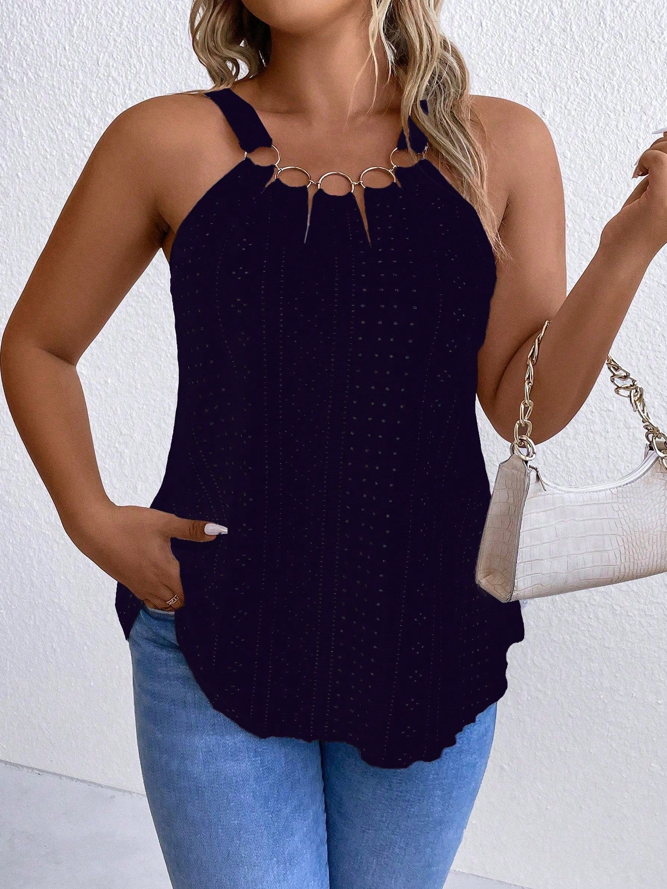 Plus Size Women's Summer Circular Ring Connected Casual Camisole Top