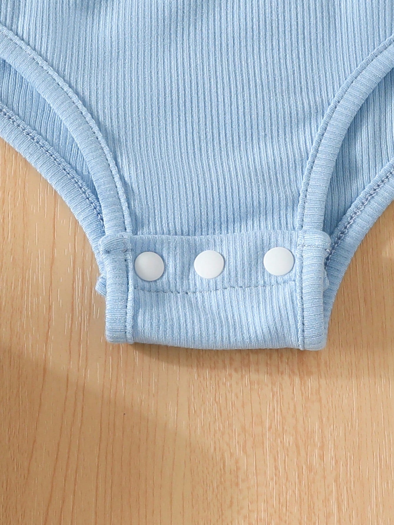 Girls' Knitted Solid Color Jumpsuit, Short Sleeve, Casual Style, Light Blue, Spring/Summer