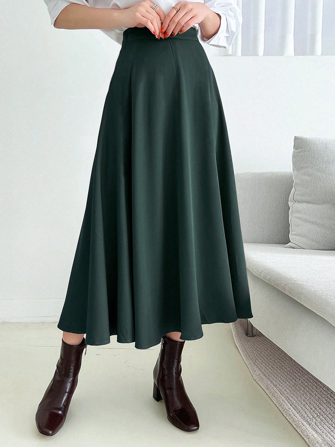 Solid Long Flare Skirt