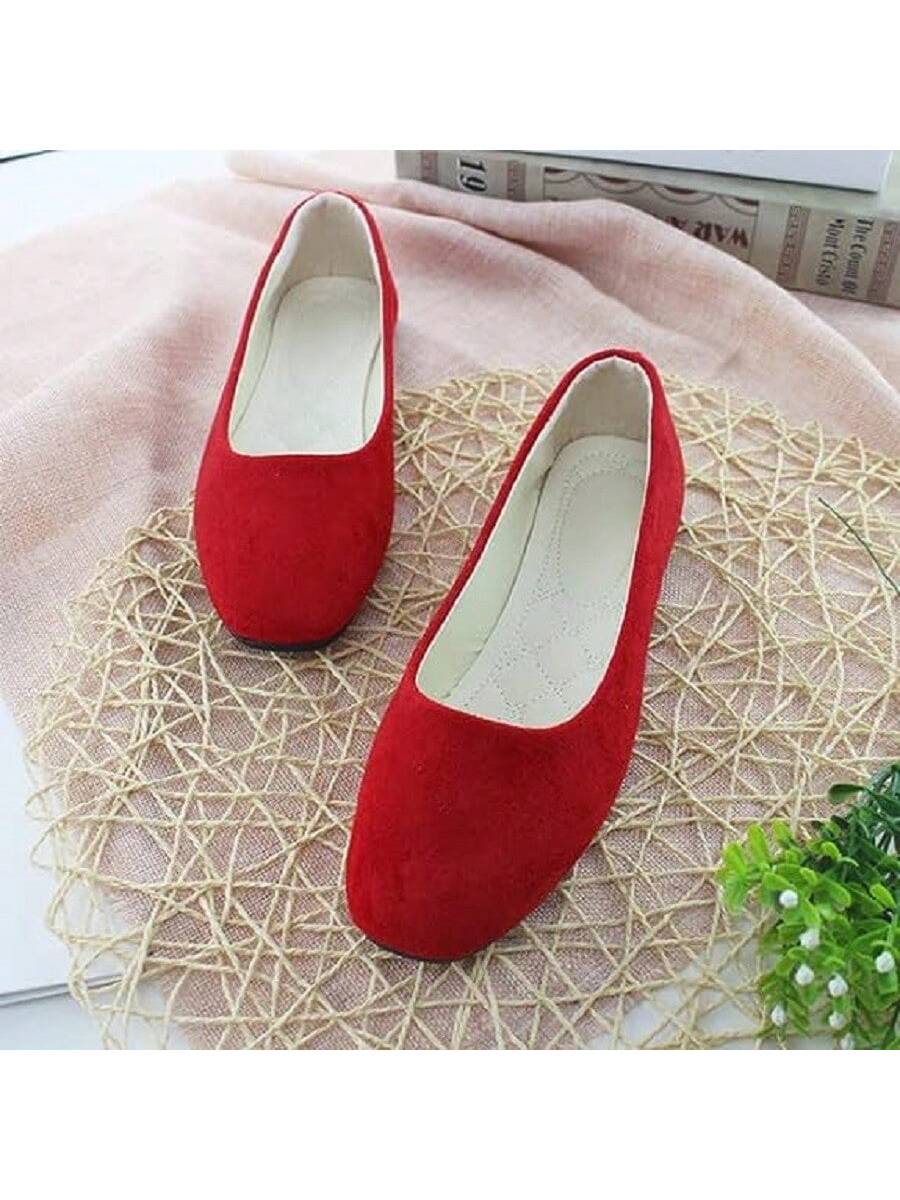 KUNWFNIX Suede Round Toe Women Flat Shoes Slip on Girls Dress Black Ballet Flats