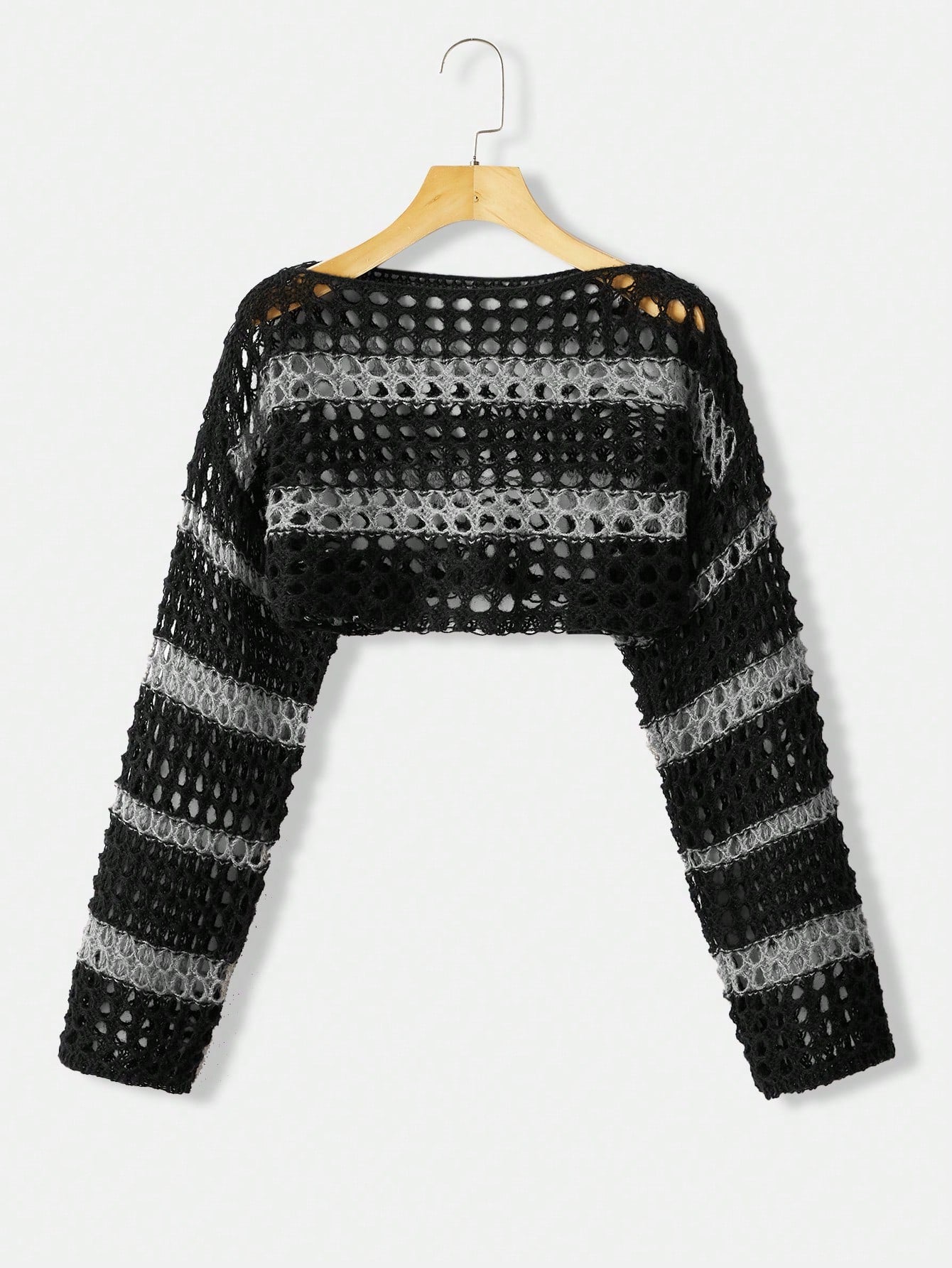 PUNK Plus Striped Open Knit Drop Shoulder Crop Sweater