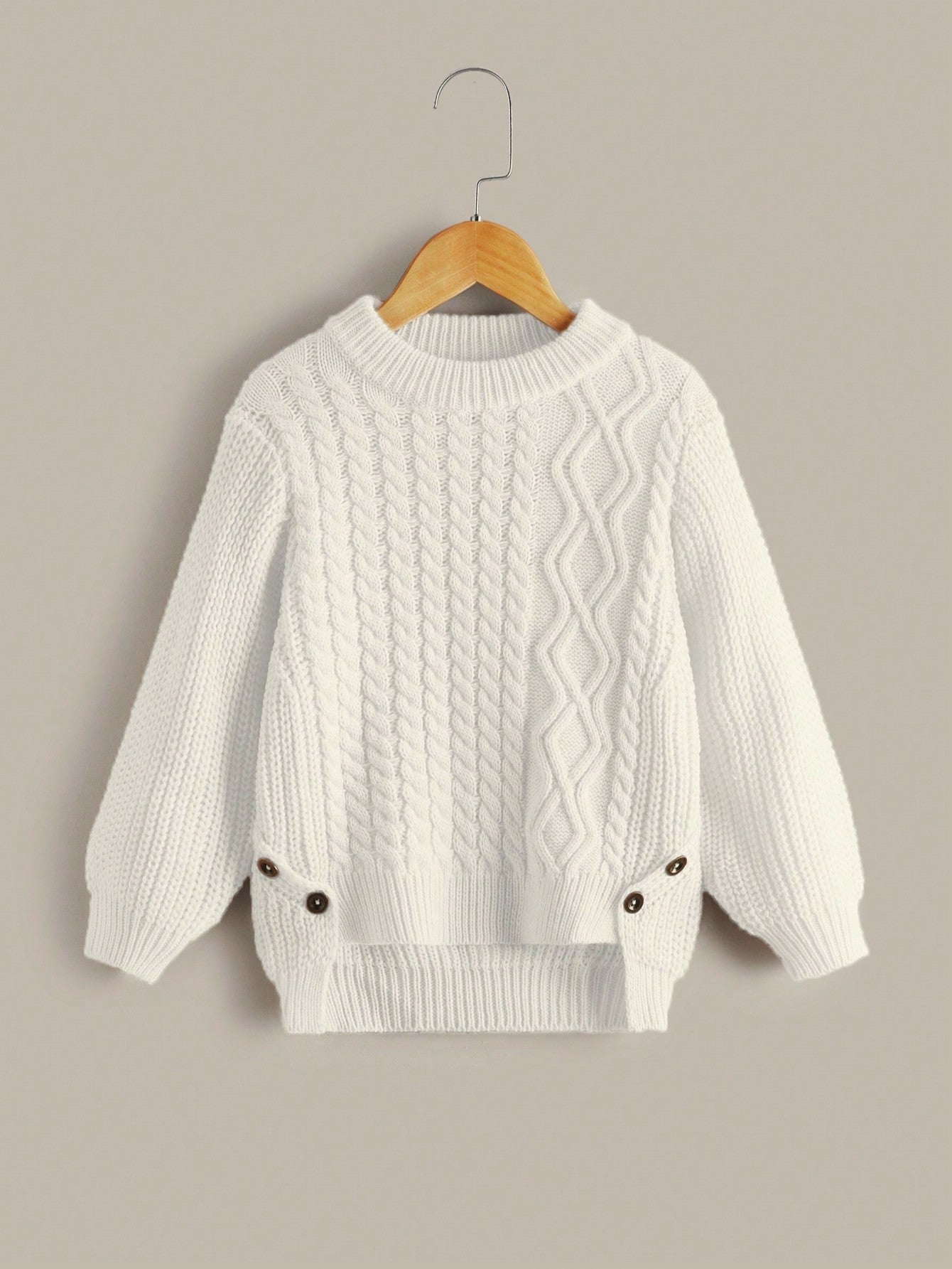 Young Girl Cable Knit High Low Hem Sweater