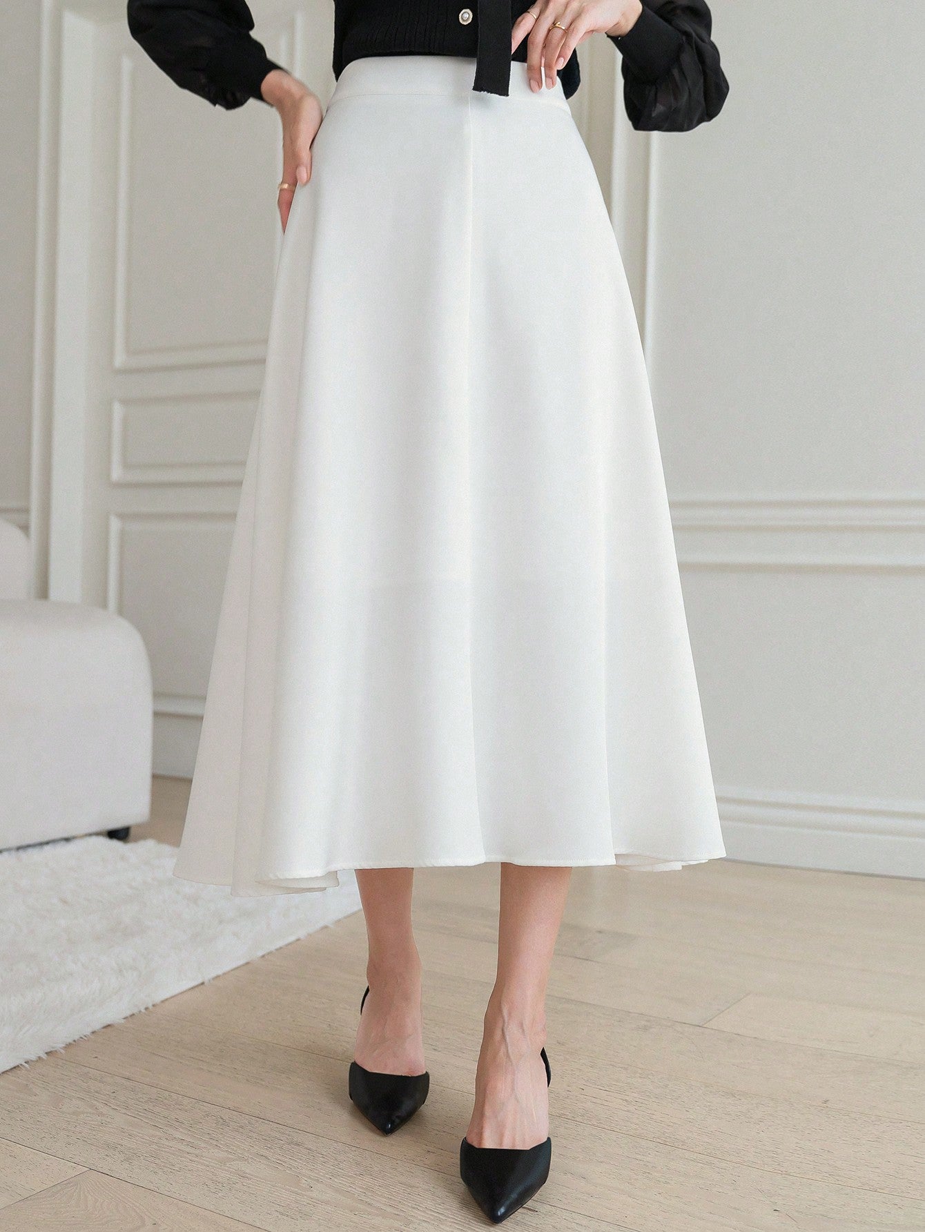 Solid Long Flare Skirt