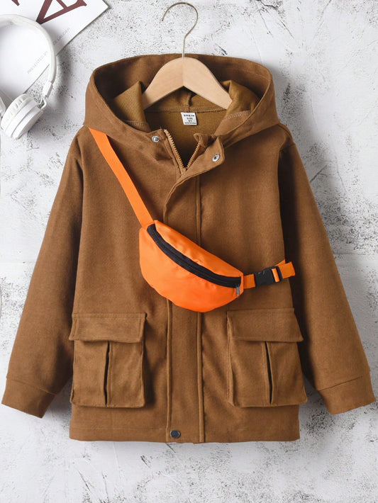 Tween Boy Flap Pocket Hooded Coat & Bag